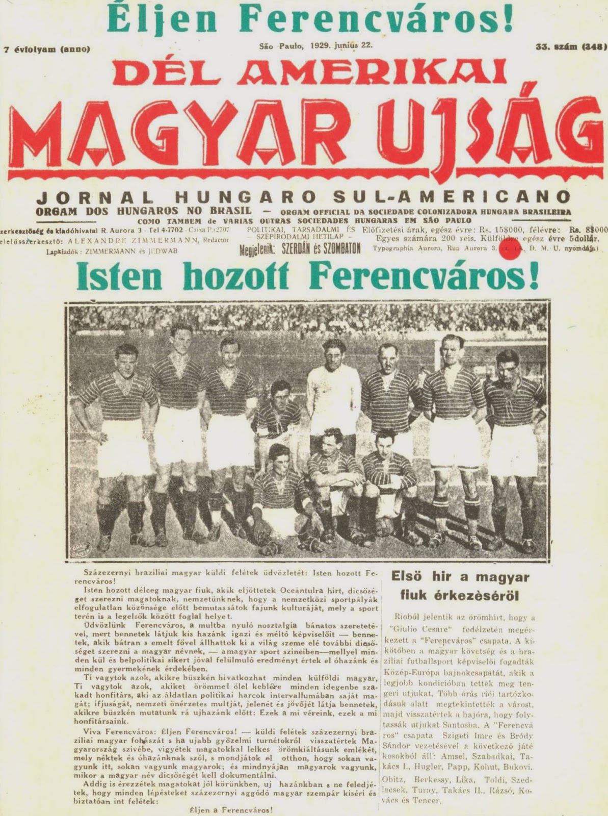 21 luglio 1929: Il Ferencváros che “tremare il nuovo mondo fa”