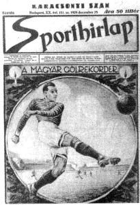 Sporthirlap a fine 1929 celebra il goleador József Takács II